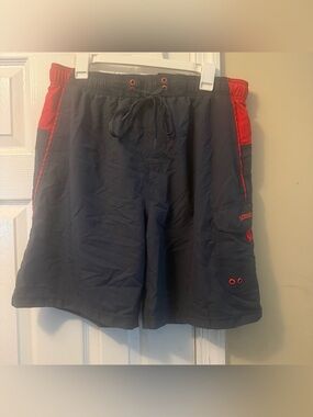 Speedo Navy Swim Shorts with Red Accents